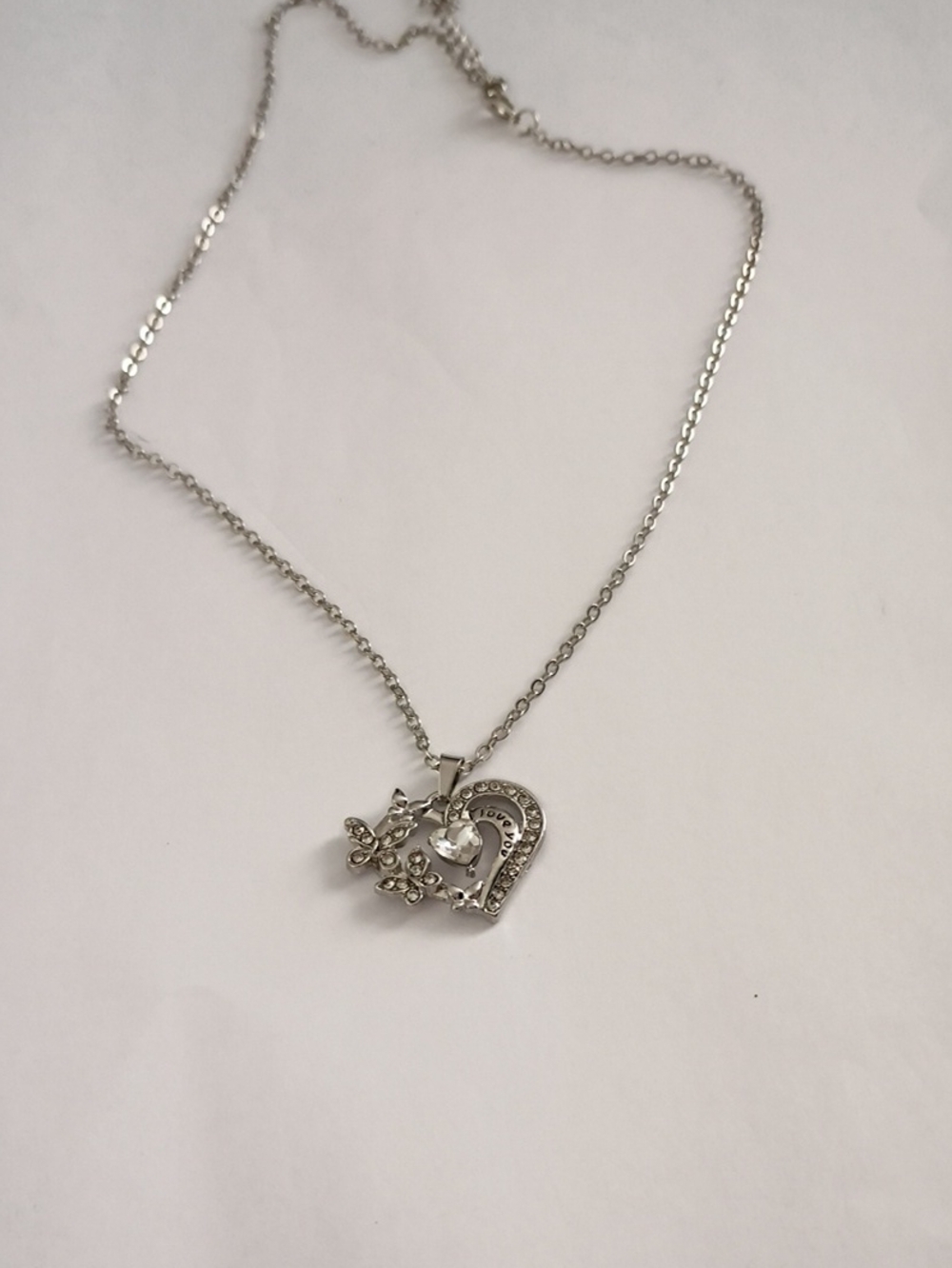 Silver Heart & Floral Crystal Pendant Necklace for Women
